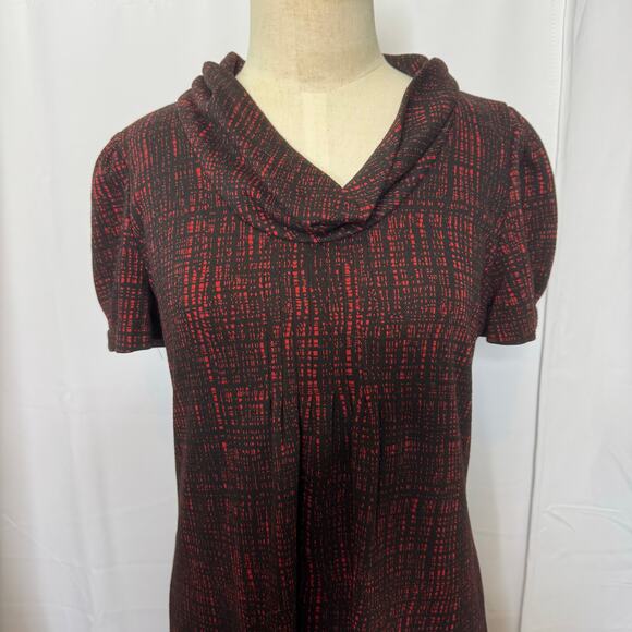 Calvin Klein Red Black Cowl Neck Short Sleeve Shift Dress Size 10 - Picture 4 of 8